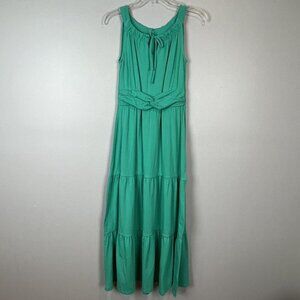 Talbots Green Tiered Maxi Dress Women's Size Petite XS Gathered Scoop Neck NWT